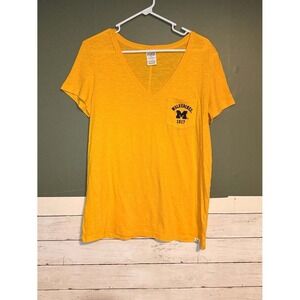 Victoria's Secret PINK Large Michigan Wolverines Pocket V-Neck Tee NCAA Basketba